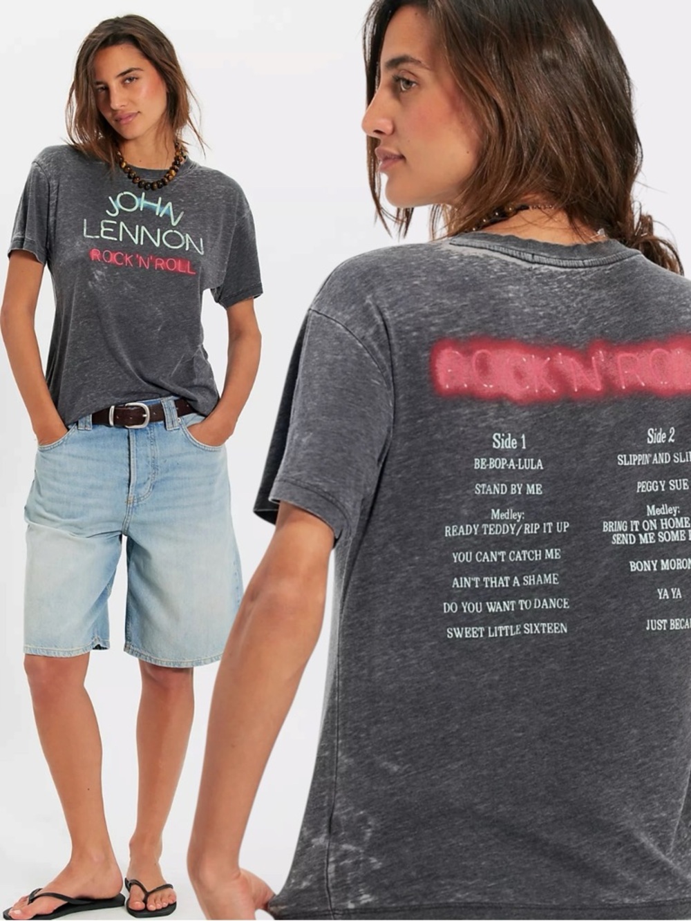 Free People Daydreamer John Lennon Rock N’ Roll Tee Size XL Burnout Retro NWT